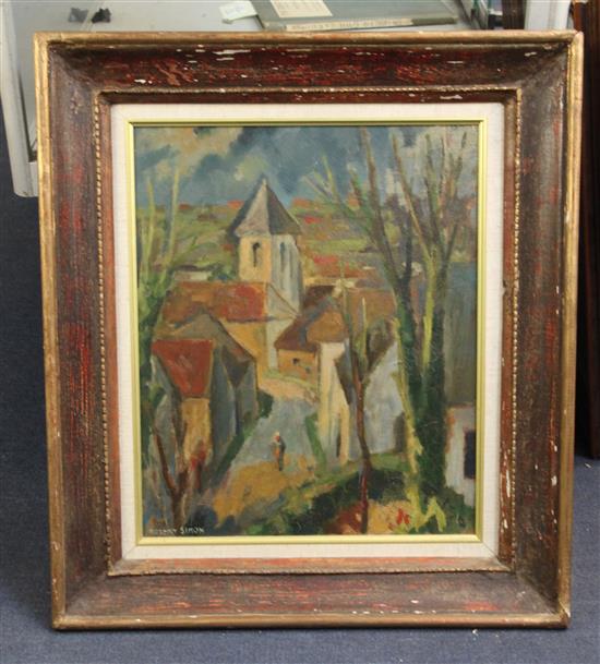 Robert Simon (French, 1889-1961) Eglise dIlfranche and another view of a French village 10.5 x 13.5in. and 17.5 x 14.5in.